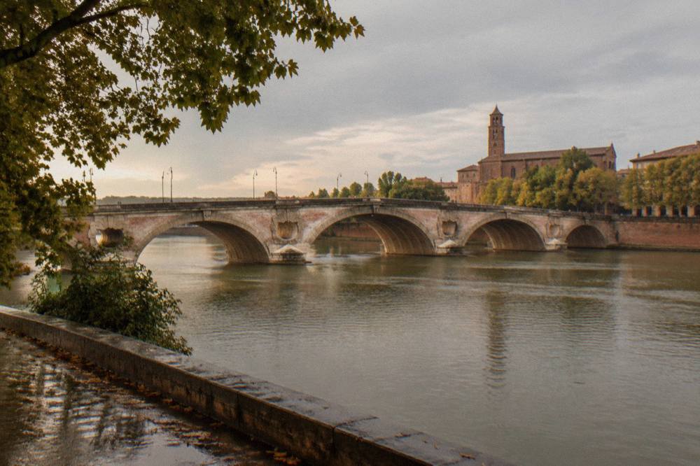 The Garonne river and the Pont Neuf seen from the Toulouse riverbank