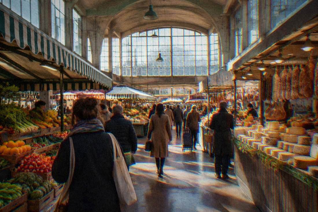 Stalls inside the Victor Hugo covered market