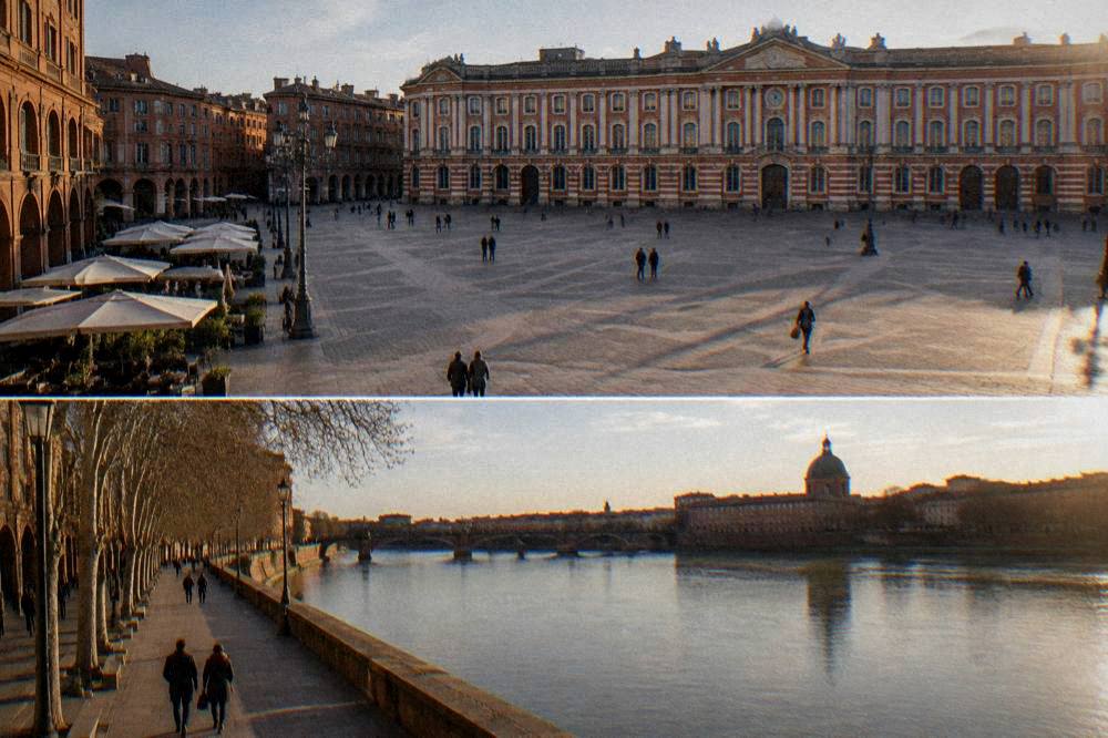 A calm riverside walkway along the Garonne in Toulouse in the early evening