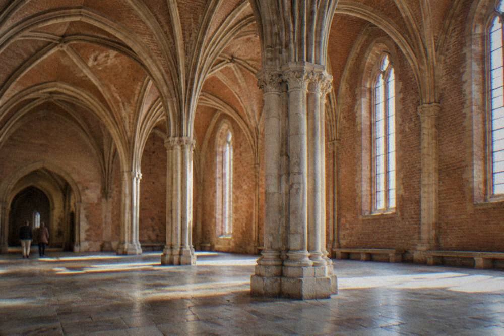 The interior of the Couvent des Jacobins in Toulouse with its central stone column and branching vault